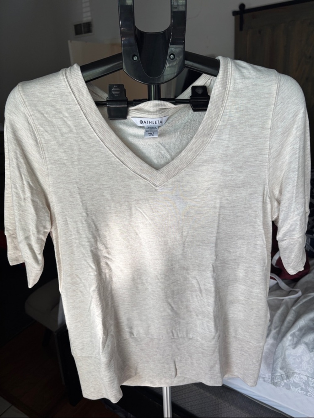Athleta V-Neck Short Sleeve Top in Oatmeal Heather